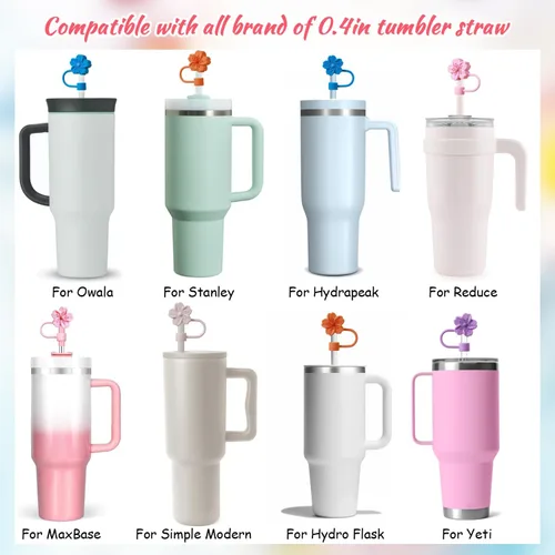 Vista 4 de GLAMFIELDS Tapa de popote para vaso Stanley 30-40 oz, Tapones de pajita para vasos Stanley con mango 10mm 0.4in de silicona, Accesorios, 5 Pack