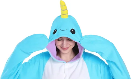 Vista 4 de dressfan Disfraz de Narwhal de animales para adultos, mujeres, niñas y niños