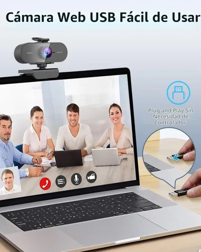 Vista 3 de Cámara web 2K para PC con micrófono, cubierta deslizante de privacidad, cámara web de transmisión para laptop Mac, cámara externa USB para Negro