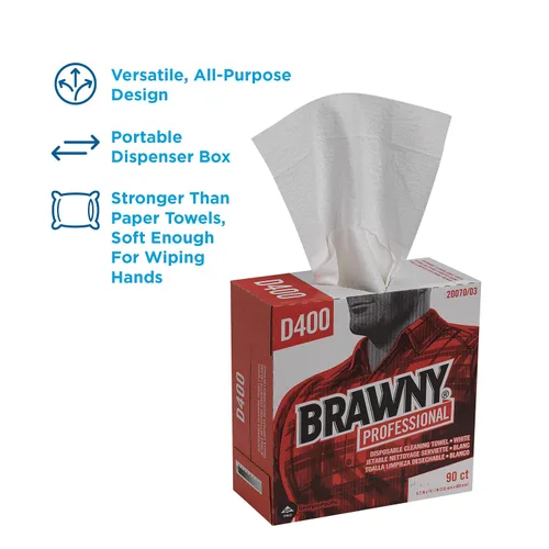 Vista 2 de GEORGIA-PACIFIC Brawny Professional D400 - Toalla de limpieza desechable, caja alta, color blanco, 1 caja (20070/03)