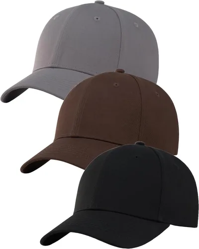 Vista 18 de Paquete de 3 gorras de béisbol de algodón liso con correa trasera, ajustables, de perfil bajo, para hombres y mujeres 3 Negro