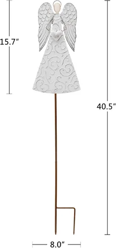 Vista 6 de Estaca decorativa para jardín de ángeles, decoración de ángel, decoración de metal para patio, porche, césped, camino, patio trasero, 40.5 x 8 x 1