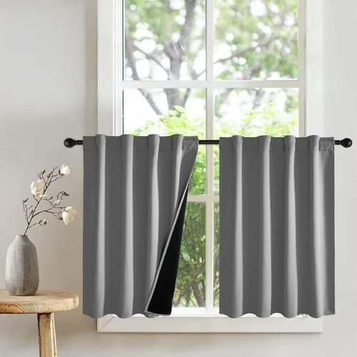 Vista 27 de PONY DANCE Cortinas opacas 100% cortas de 24 pulgadas de largo, medias cortinas con aislamiento térmico para ventanas pequeñas con parte trasera
