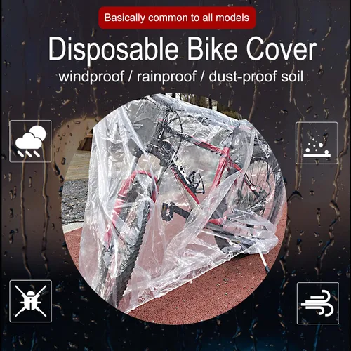 Vista 2 de Cubierta desechable de plástico transparente para bicicletas, cubierta impermeable contra el polvo, impermeable, almacenamiento para bicicletas al