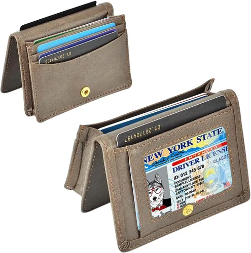 Vista 3 de XEYOU Funda para tarjetas de crédito para mujer, tarjetero con bolsillo frontal para mujer, Cartera plegable para tarjetas marrón oscuro, Moderno
