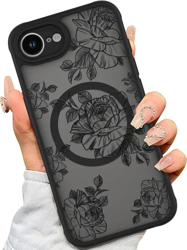 Vista 41 de AIGOMARA Magnetic Case for iPhone 16 Pro, Striped Floral - Black Black - Striped Floral