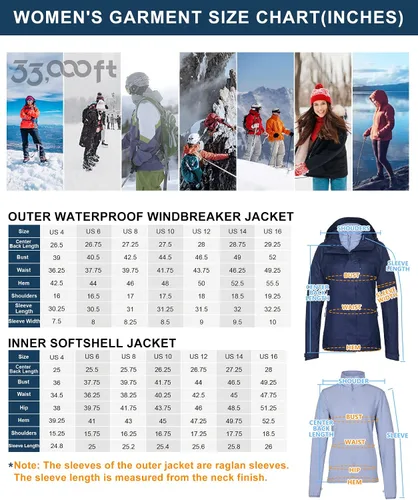 Vista 8 de 33,000ft Abrigo impermeable con capucha 3 en 1 para mujer, para invierno, esquí, senderismo, lluvia, forro de vellón, cortavientos