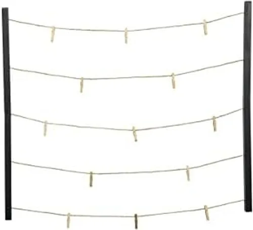Vista 7 de MELANNCO Collage de fotos colgante de una sola barra de madera natural y cordel con 30 clips de madera, 31 x 26 pulgadas, natural