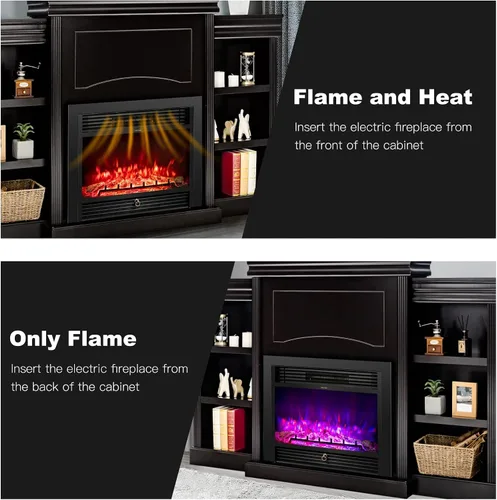 Vista 6 de Tangkula Soporte de TV con chimenea de 70 pulgadas, 750 W/1500 W, calentador eléctrico con control remoto, temporizador de 1-8 horas, 5 brillo