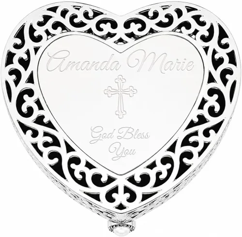 Vista 8 de Cherished Moments - Joyero personalizado con forma de corazón de filigrana Plata-Bautismo
