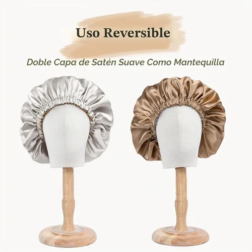 Vista 3 de YANIBEST Gorro de Satén Ajustable de Doble Capa Gorro de Cabello para Dormir, Gorros para Mujeres, Gorros para Cabello Natural Rizado, Gris Ceniza