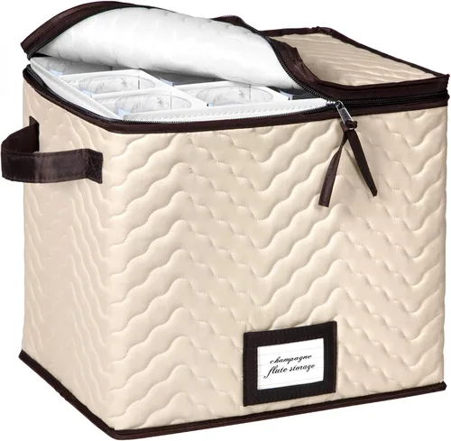 Vista 10 de Caja de almacenamiento para copas de vino con divisores, capacidad para 12 vasos de hasta 3.75 pulgadas de ancho, funda de almacenamiento para copas