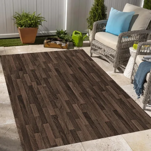 Vista 17 de Alfombra rústica impermeable de grano de madera marrón con estampado de tablero de madera antigua, para balcón, porche, patio, terraza, lavable