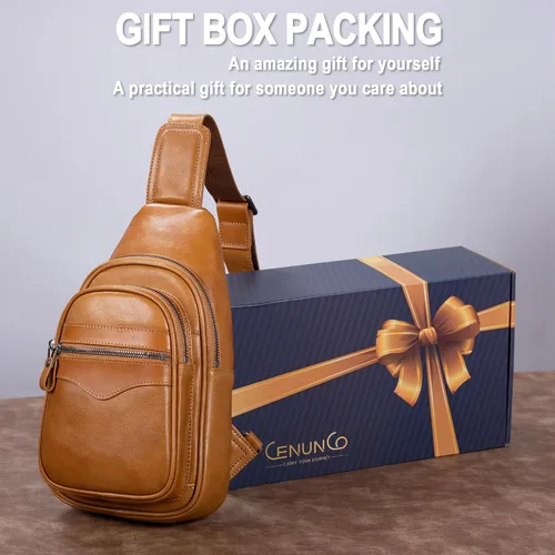 Vista 2 de Bolso bandolera de cuero genuino para hombres y mujeres, bolso de hombro cruzado, mochila de pecho, bolso de mano casual