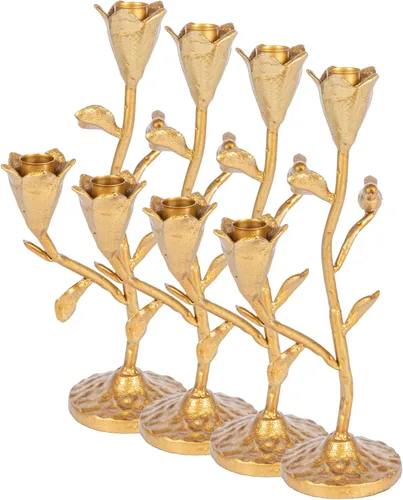 Vista 9 de Creative Co-Op - Candelabro alto de hierro fundido forjado a mano con flores y pájaro, dorado