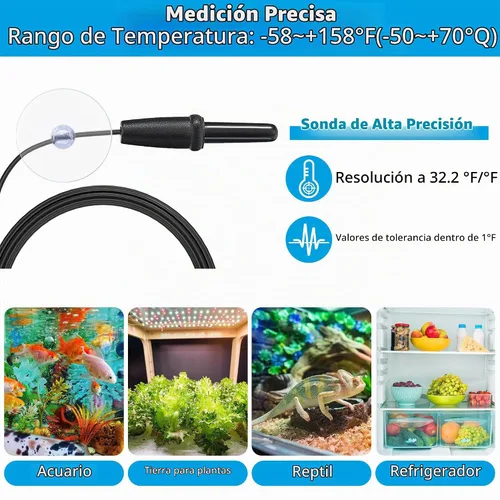 Vista 2 de DaToo Termómetro de acuario con pantalla LCD grande Fahrenheit/Celsius(℉/℃) Termómetro de tanque de peces para acuario, reptil, terrario, termómetro