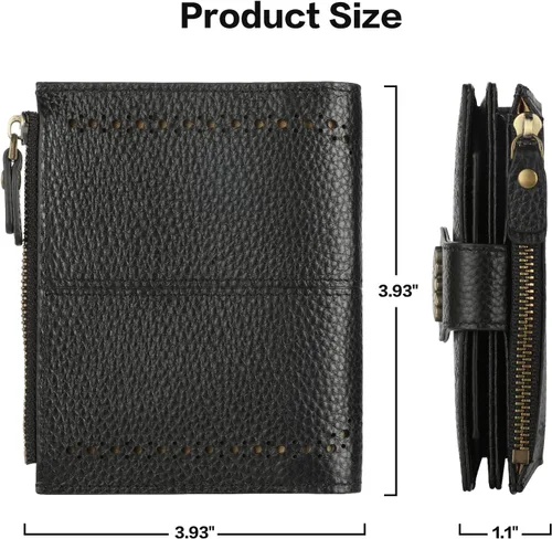 Vista 5 de Lavemi Cartera de piel para mujer, pequeña, compacta, con bloqueo RFID, para tarjetas de crédito, con bolsillo con cremallera
