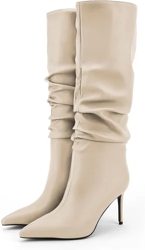 Vista 7 de Zamikoo Botas holgadas de tacón alto para mujer, botas de tacón de aguja altas hasta la rodilla, puntera puntiaguda, elásticas, botas altas de meter