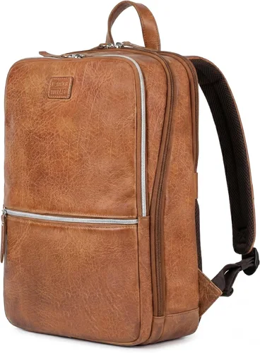 Vista 14 de LEATHER VILLAGE Mochila de cuero para hombre Bolsa de negocios profesional delgada que se adapta a mochila de trabajo y viaje de 15.6 pulgadas