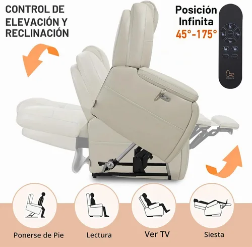 Vista 6 de Sillón reclinable con elevador eléctrico de triple motor EONIX para personas mayores con reposacabezas ajustable, silla de elevación eléctrica