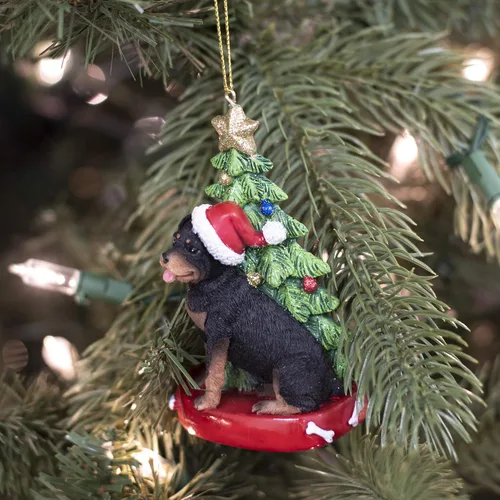 Vista 2 de Rottweiler - Adorno navideño de resina para perro de Papá Noel (4 pulgadas)