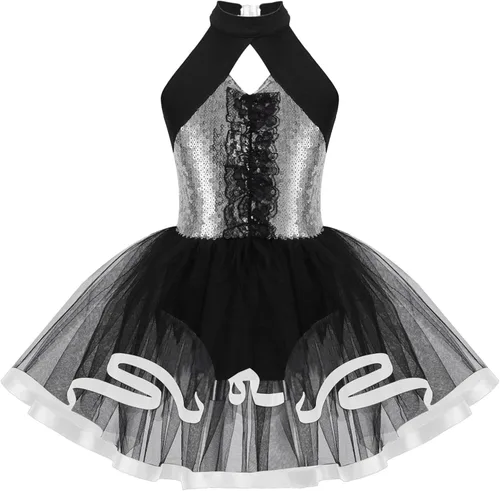 Vista 57 de CHICTRY Vestido tutú de ballet con lentejuelas brillantes para niñas y niñas, moderno disfraz de baile latino de jazz