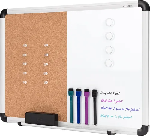 Vista 8 de VUSIGN Combinación de pizarra blanca y tablero de corcho, 24" x 36