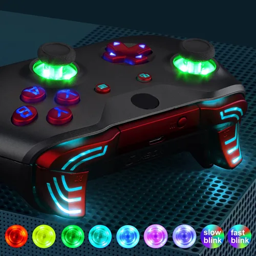Vista 4 de eXtremeRate Multi-Colors Luminated Dpad Thumbsticks Start Back ABXY Action Buttons, Scarlet Red Classical Symbols Buttons DTFS (DTF 2.0) LED Kit for