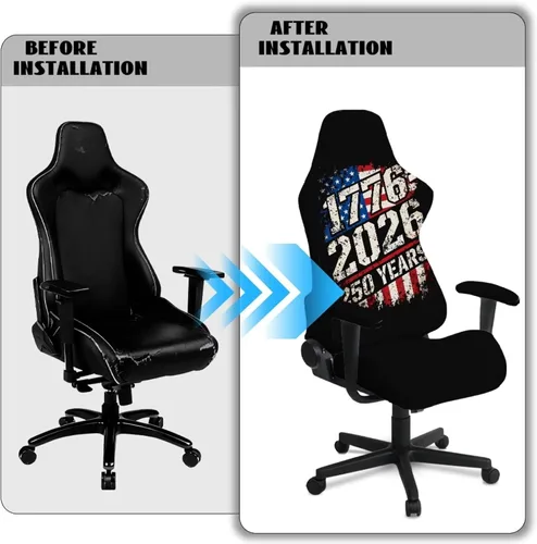 Vista 9 de Fundas para silla de videojuegos de 250 aniversario, 4 piezas, cómodas, ergonómicas, para oficina, fundas giratorias de poliéster, decoración