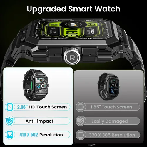 Vista 9 de Rogbid Relojes inteligentes militares para hombres, 2.06 pulgadas AMOLED IP68 impermeable Smartwatch para Android iOS, contestar/hacer llamadas