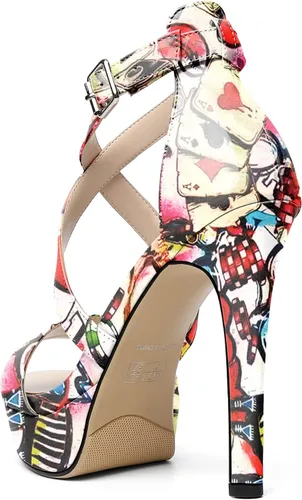 Vista 5 de AUMOTED Sandalias de punta abierta con tiras cruzadas para mujer, plataforma con correa al tobillo, tacón alto, zapatos de vestir, zapatos de tacón
