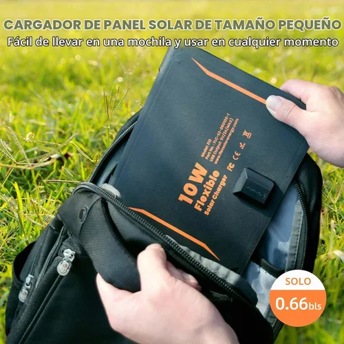 Vista 8 de FlexSolar 10W Cargadores solares portátiles 5V USB pequeños, paneles de emergencia ETFE plegables, impermeables IP67 para teléfonos, ventiladores