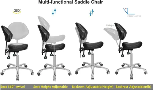 Vista 4 de Kaleurrier Taburete con soporte de espalda: silla de montar con ruedas