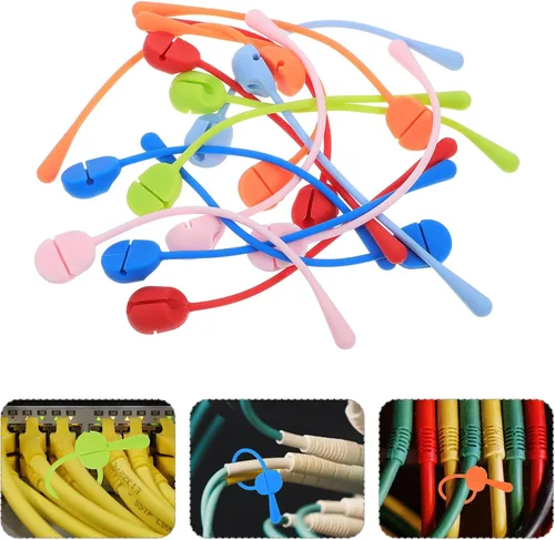 Vista 7 de Kisangel 16pcs Silicone Cord Organizers Cable Ties Reusable Wire Straps for Cable Management Portable Multi-functional Cord Holders for Office Home