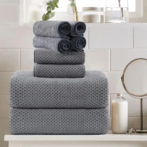 Vista 14 de Juego de 8 toallas de baño grandes negras para la familia, 2 toallas de baño de gran tamaño, 2 toallas de mano, 4 toallas pequeñas, 600GSM, suaves