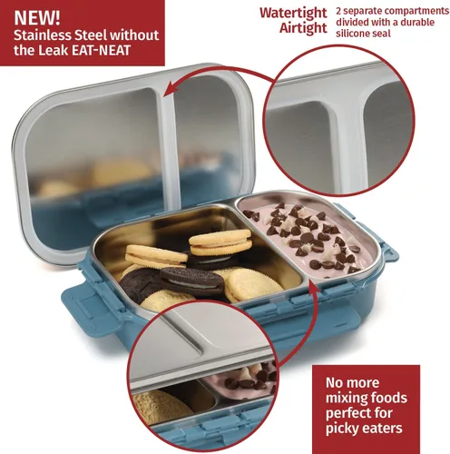 Vista 2 de Signoraware Bento Box de acero inoxidable para hombres, 24 onzas, azul aguamarina, a prueba de fugas entre 2 compartimentos, control de porciones