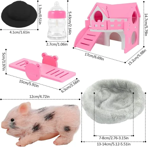 Vista 3 de Eummy Juego de Mini Animales de Silicona Cerdo, Juguetes de 5 Pulgadas para Niñas y Niños, Muñeca de Cerdito Linda y Realista de Cuerpo Suave