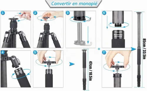 Vista 9 de Trípode de Fibra de Carbono - INNOREL RT85C Sin Rótula Cabeza de Bola Súper Profesional Trípode Monopié Soporte de Resistencia para Cámara DSLR Negro