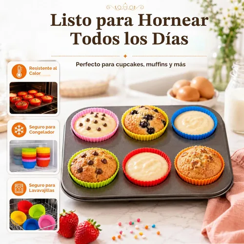 Vista 3 de RAINFLOW Paquete de 36 tazas de silicona para hornear cupcakes, reutilizables y antiadherentes, mini moldes de silicona para muffins, forros