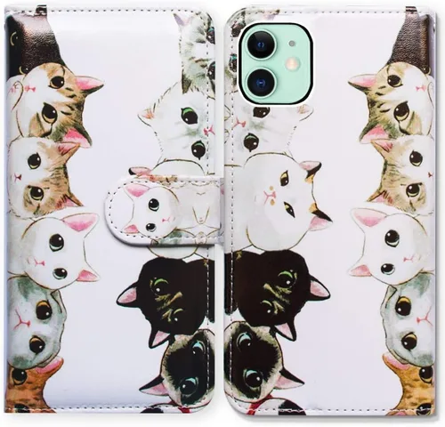 Vista 35 de Bcov Funda para iPhone 11, funda de piel con tapa y función atril para iPhone 11, diseño de flores y mariposas azules