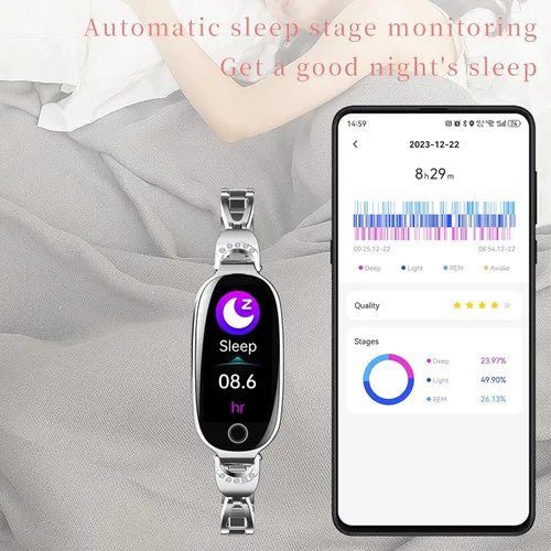 Vista 6 de Rastreador de actividad física para mujer, reloj inteligente de fitness con monitoreo del sueño, monitor de frecuencia cardíaca, contador de pasos
