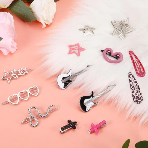 Vista 7 de Juego de 22 pinzas para el cabello rosa Y2k, cabello kawaii, clip