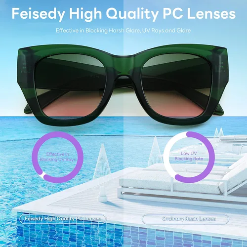 Vista 7 de FEISEDY Gafas de sol cuadradas vintage para mujer, de lujo, modernas, con marco grueso, protección UV400, B2378