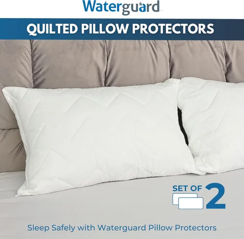 Vista 4 de Waterguard Protector de almohada acolchado, resistente al agua y a prueba de chinches de tamaño estándar con cremallera, fundas de almohada