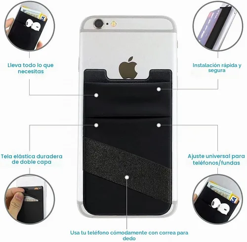 Vista 7 de Hoblaze Cartera para teléfono con correa para el dedo, soporte elástico para tarjetas de crédito para la parte posterior del teléfono, tarjetero