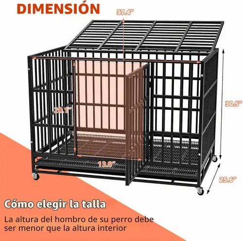 Vista 7 de LEMBERI - Jaula para perro indestructible y resistente de 48/38 pulgadas, a prueba de escapes con ruedas bloqueables, doble puerta para evitar