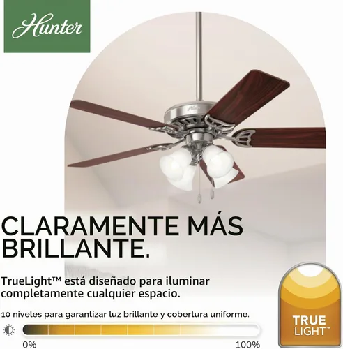 Vista 4 de Hunter Studio Series, Indoor, Ceiling Fan, Quiet, 52 inch, Brushed Nickel Níquel cepillado