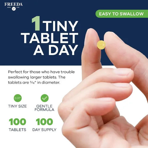 Vista 5 de Freeda vite Tiny Tablet - Multivitamínico moderado para hombres y mujeres - Vitamina A, C, D, E, B1, B2, B6, B12, biotina, calcio, zinc, hierro