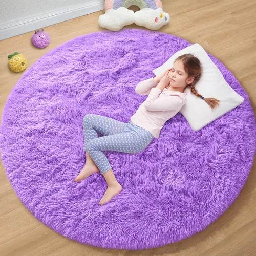 Vista 7 de EVOIONOS Alfombra Redonda Negra para Dormitorio, 4x4 Pies Alfombra de Área Circular Suave y Esponjosa para Sala de Estar, Alfombra Circular de Felpa