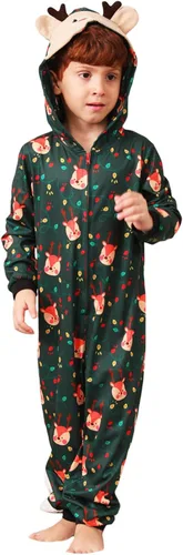 Vista 4 de Nokpsedcb Pijamas de Navidad familiares para parejas y niños, conjuntos de descanso a juego de manga larga con capucha y estampado de ciervos